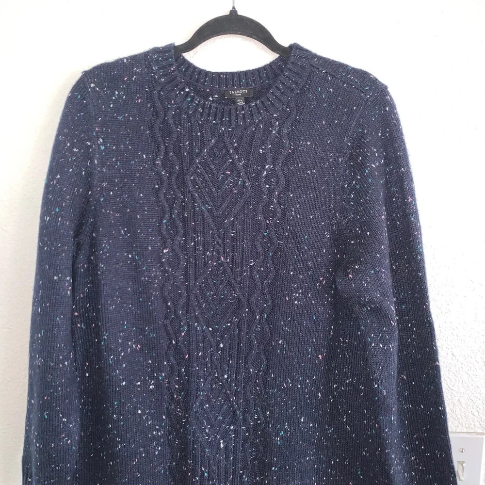Talbots‎ Petite XLp Navy Blue Confetti Cable Knit Sweater Dress BD3027 06/21